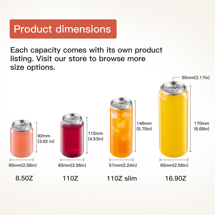 16.9OZ(500ml) Disposable Juice Bottles 100 Pack - Plastic Sealable Can Cups with Lids for Boba, Smoothie, Drinking, Clear Beverage Container with Easy Open Lids (100 Count)