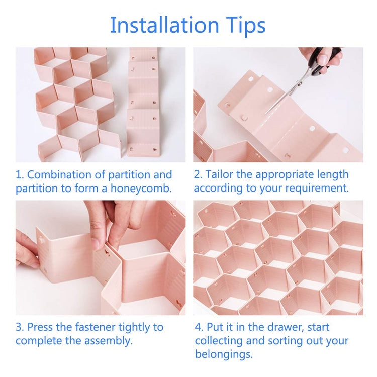 Drawer Divider Organizer Adjustable DIY Grid Honeycomb Drawer Divider for Underwear Belt Scarf Socks Pink 2 Pack