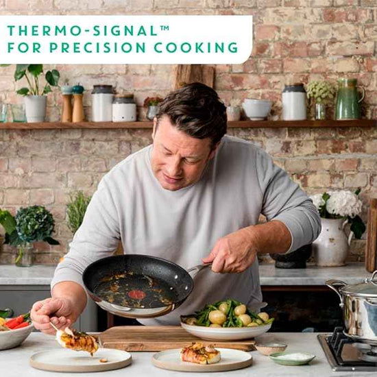 T-Fal x Jamie Oliver Nonstick Coated Stainless Steel Pans 9.5" & 11", Induction Compatible, Oven Safe up to 500°F, Chef's Stainless Steel Skillet, Frying Pan, Silver