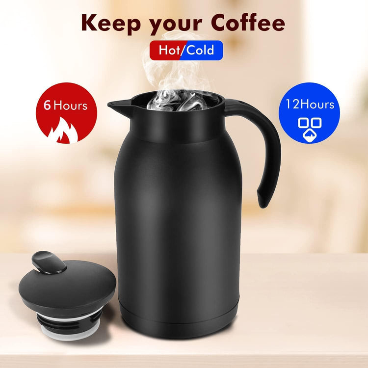 Stainless Steel Thermal Coffee Carafe Dispenser, 40oz Unbreakable Double Wall Vacuum Flask 1.2L Water Tea Pot Beverage Pitcher for Hot Coffee for Christmas Carafe(Black)