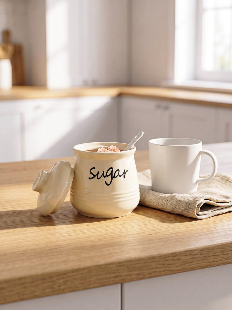 12oz Ceramic Sugar Bowl with Lid and Spoon