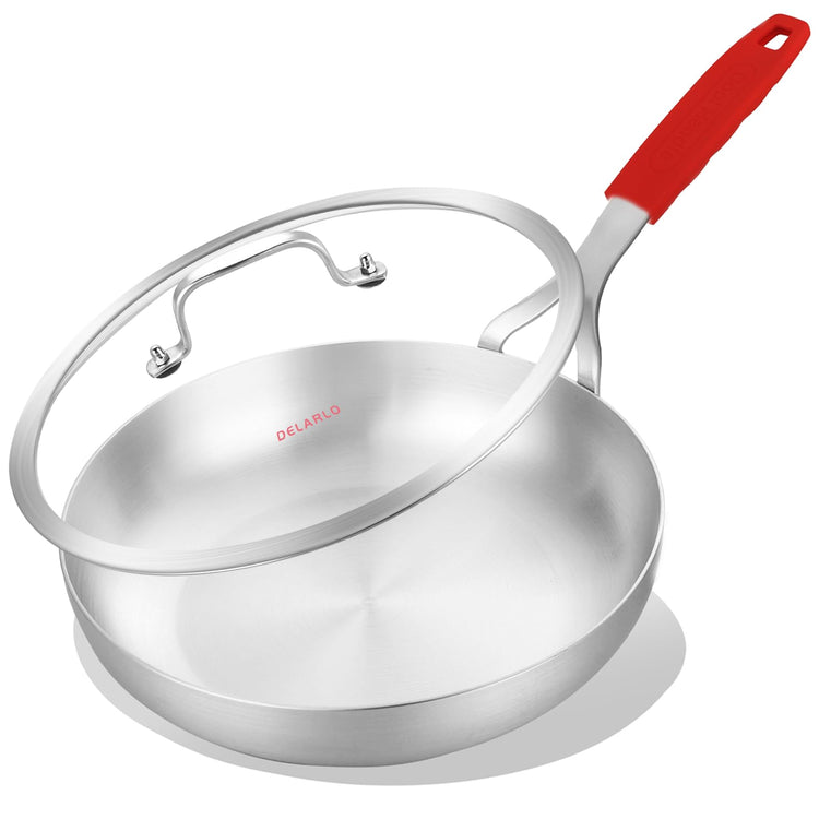Tri Ply Stainless Steel Frying Pan 12" With Lid Kitchen Skillet
