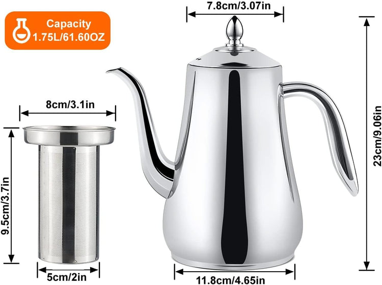 Stainless Steel Teapot with Infuser Silver 58Oz