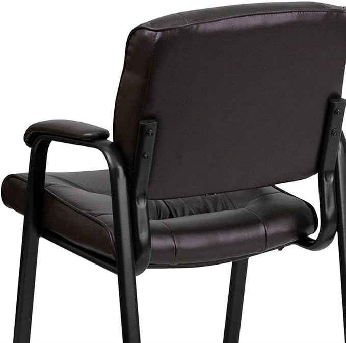 Flash Furniture Haeger LeatherSoft Tufted Executive Reception Chair with Padded Armrests, Upholstered Side Chair for Living Room or Office, Brown