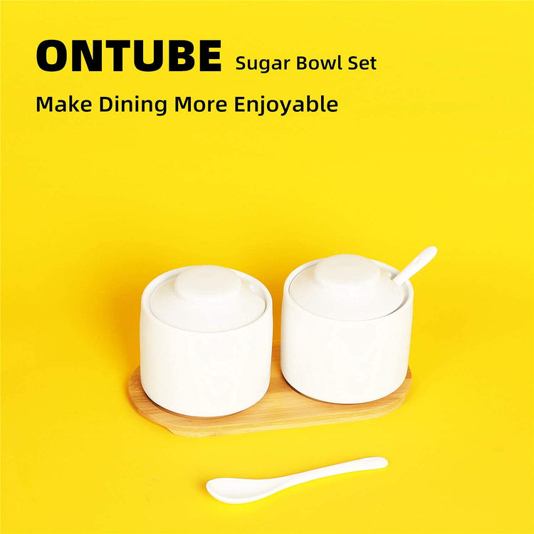 Ceramic Sugar Bowl with Tray and Spoon Set of 2