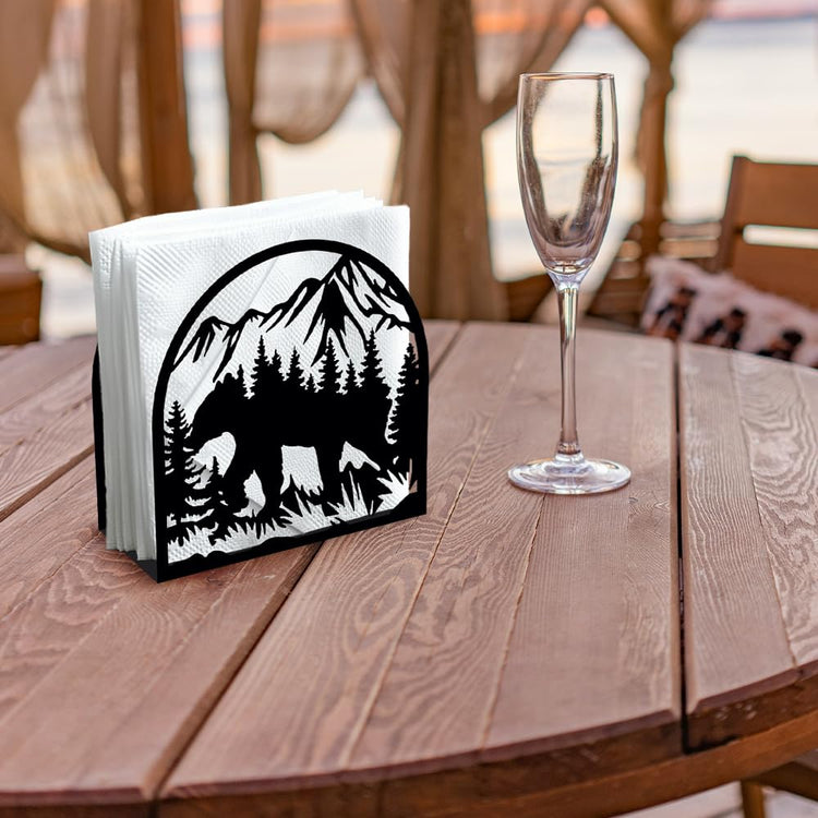 Forest Mountain Decorative Black Metal Napkin Holder for Table