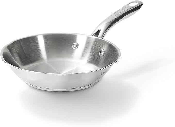 T-Fal Gourmet Stainless Steel Fry Pan 8.5 Inch Induction Compatible Skillet Pan, Fast and Even Heating, Oven Safe to 500F, Professional Grade Cookware for Home Chefs