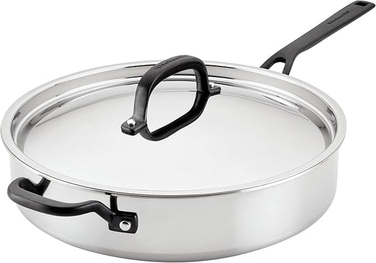 KitchenAid 5-Ply Clad Stainless Steel Stainless Steel Induction Saute Pan with Lid, 5 Quart - Polished Stainless Steel