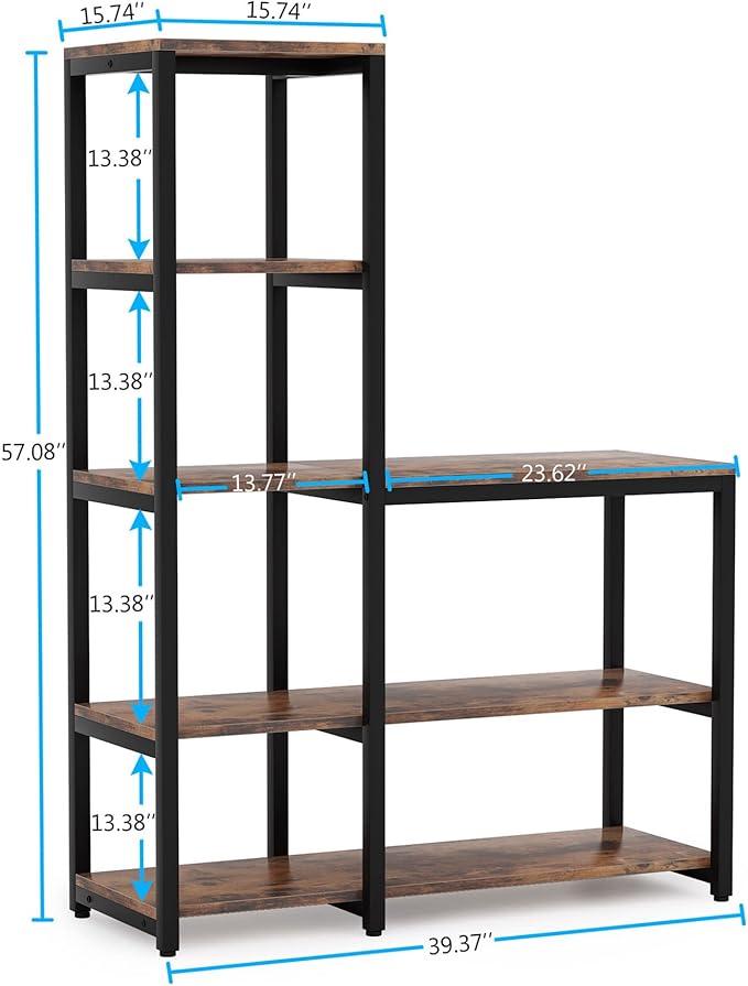 LITTLE TREE Book Shelf for Bedroom, 5-Tier Tall Bookshelf with 3 Display Shelves for Living Room, Wooden Bookcases Modern Free Standing Bookshelves for Office