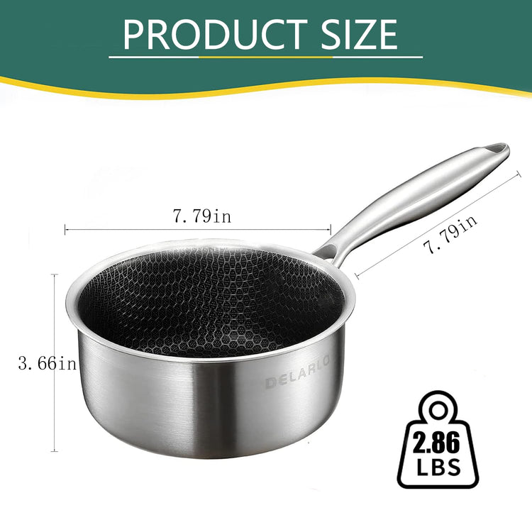 Tri Ply Stainless Steel Hybrid Non Stick Saucepan 2.5 Quart