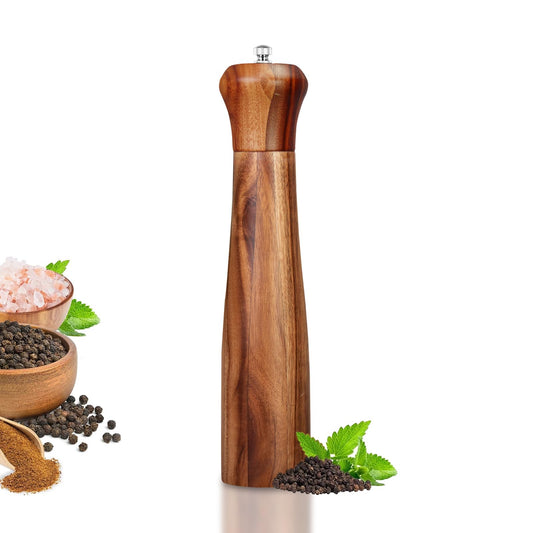 1 Pack 10 Inch tall Acacia Wood Pepper Grinder or Salt Mill Elegant