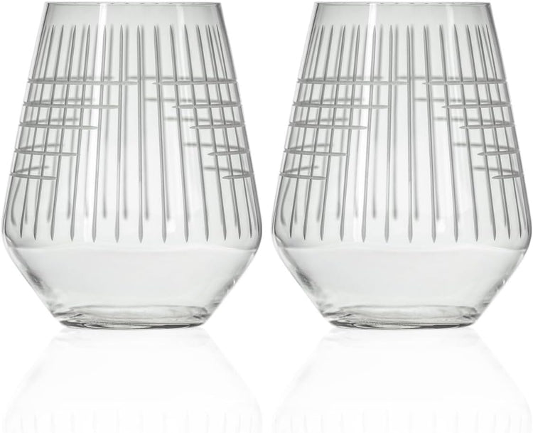Rolf Glass Matchstick Stemless Wine Tumbler 18 ounce - Stemless Wine Glasses Set of 2 – Lead-Free Crystal Glass - Etched Tumbler Glasses - Made in the USA