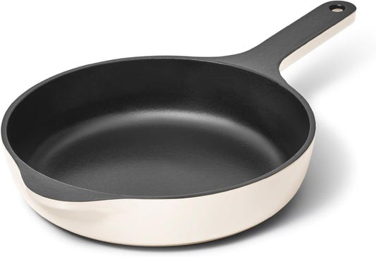 Caraway Cast Iron Skillet - 8” Enameled Cast Iron Pan With 3 Layer Enamel Coating - No Seasoning Required - Compatible With All Stovetops - Free From Forever Chemicals - Cream - Nestoria