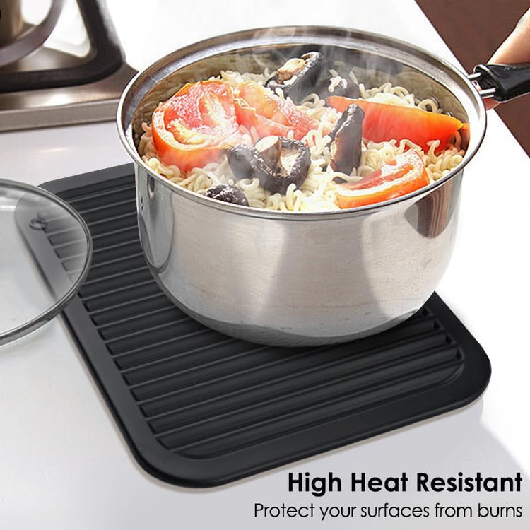 Silicone Trivets for Hot Pots and Pans, 4 Pack Heat Resistant Pot Holders for kitchen, Large Silicone Trivet Mat for Hot Dishes, Black Hot Pads for Kitchen Counter, Hot Mats Spoon Rest, 9 * 12 Inches