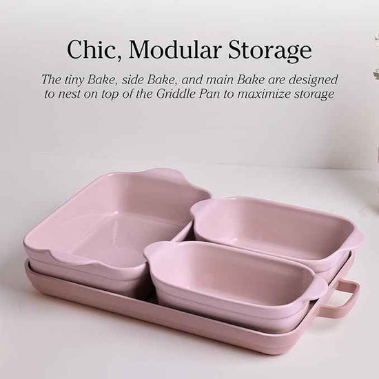 Our Place Bakeware Set | 5-Piece Ceramic Bakeware Collection with Stovetop-to-Oven Griddle Pan | PFAS-Free Non-Toxic Nonstick Pans, Oven Mat & Baking Dishes | Blue Salt