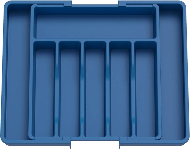 Lifewit Silverware Drawer Organizer, Expandable Utensil Tray for Kitchen, BPA Free Flatware and Cutlery Holder, Adjustable Plastic Storage for Spoons Forks Knives, Large, Dark Blue