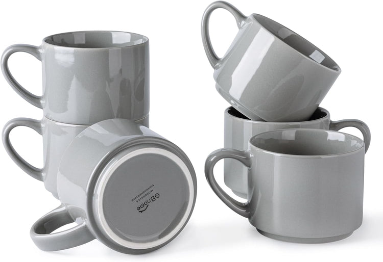 GBHOME 14OZ Stackable Ceramic Mugs Set of 6, Modern Coffee Mugs for Hot Drinks, Grey, 14 Fluid Ounces, 6 Count