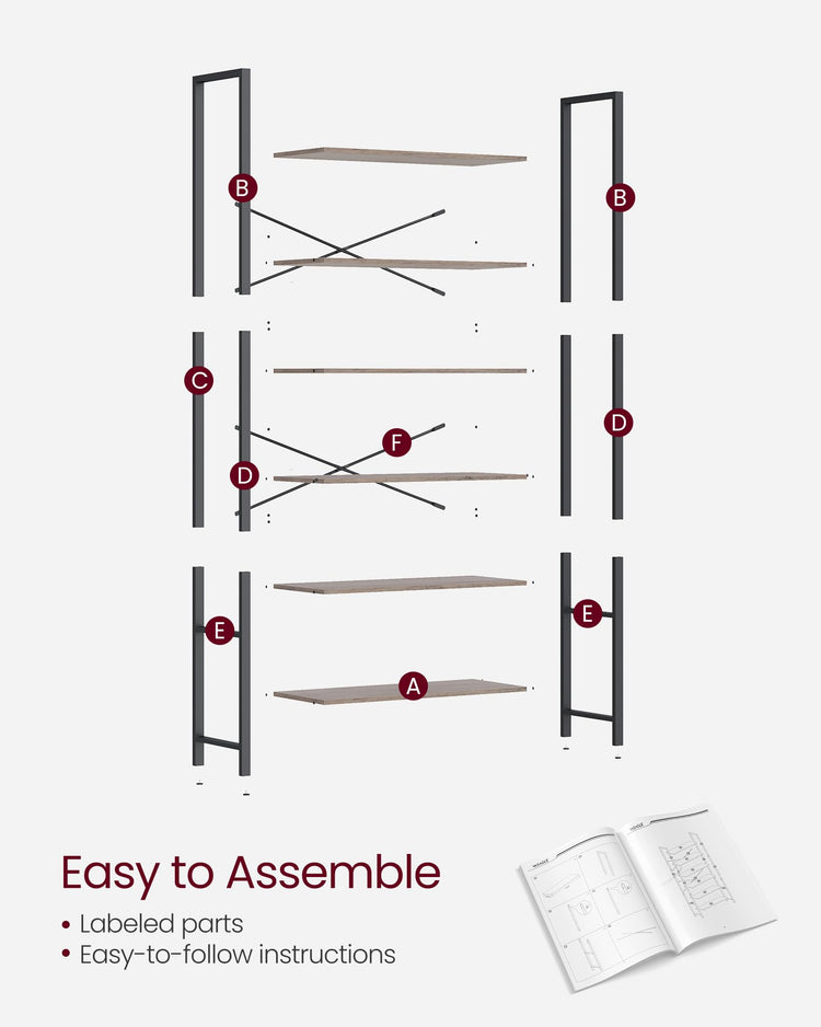 6 Tier Bookshelf with Steel Frame