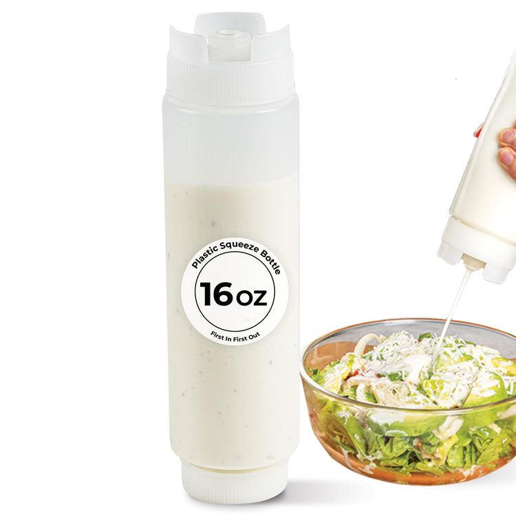 16oz. FIFO Inverted Plastic Squeeze Bottle with Refill and Dispensing Lids