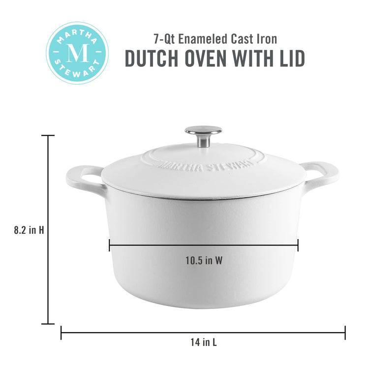 Gatwick 7 Quart Enamel Cast Iron Dutch Oven Pot with Lid