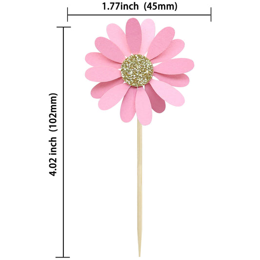24Pcs Daisy Cupcake Toppers Flower Cake Topper Decorations Daisy Cake Decorations Chrysanthemum Cupcake Toppers Spring Daisy Flower Cake Picks for Birthday Wedding Supplies Light Pink (24 Count)