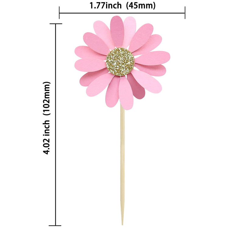 24Pcs Daisy Cupcake Toppers Flower Cake Topper Decorations Daisy Cake Decorations Chrysanthemum Cupcake Toppers Spring Daisy Flower Cake Picks for Birthday Wedding Supplies Light Pink (24 Count)