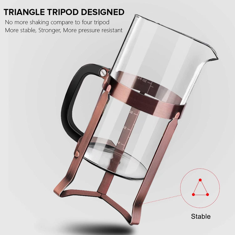 QUQIYSO French Press Coffee Maker 34oz 304 Stainless Steel with 4 Filter, Heat Resistant Durable, Easy to Clean, Borosilicate Glass Press, 100% BPA Free Teapot (Copper)