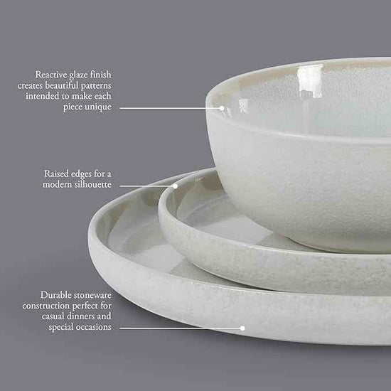 Gibson Elite Tahoe Sunset 12 Piece Stoneware Reactive Glaze (Service for 4) Ceramic Plates and Bowls Dinnerware Set - Cream White