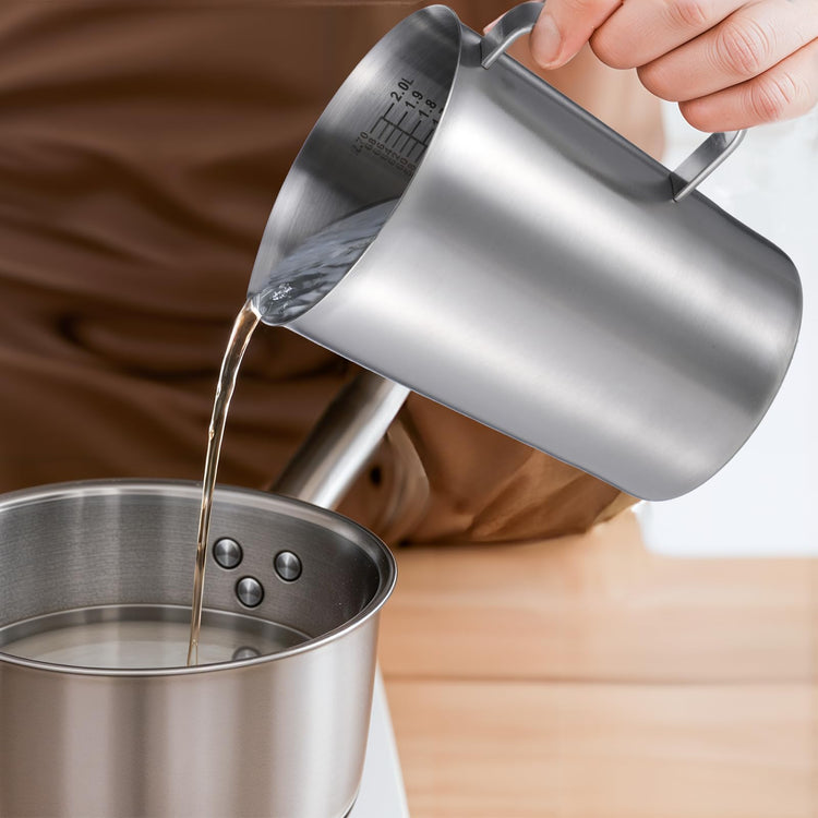 3 Pieces Stainless Steel Measuring Cups Metal Pitcher with Oz and ML marking Measuring Cup with Handle and Pour Lip