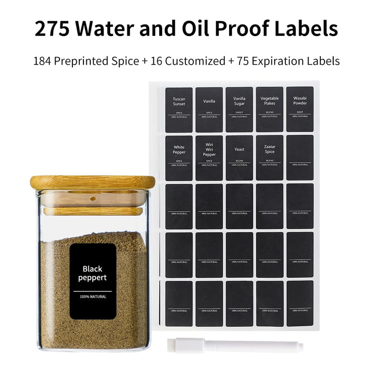 Kitchen Glass Spice Jars 10 Pcs 7 Oz with 275 Labels (10 Count)