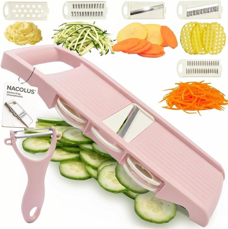 Mandoline Slicer for Kitchen Slicer Vegetable Cutter 5 In 1 Veggie Slicer Potato Slicer waffle fry cutter Hot Swap Mandolin with Peeler for Vegetables Carrot Shredder Cucumber Slicer