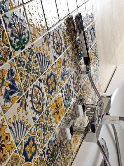 Set of 9 Decorative Ceramic Tiles – Hand Painted Indoor & Outdoor – Spanish Artisan Top Kitchen – Mediterranean Decorative Tilles 3.94x3.94 / One Tile – Durable Colorful – 140 g Each (Mediterranean)