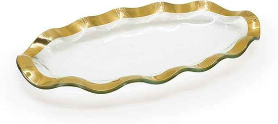 Annieglass Ruffle 13 x 6 Inch Mini Oval Tray with 24k Gold, Timeless Glass Tableware for all Occasions, Made in the USA