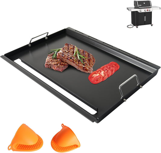 DcYourHome 7524 Griddle Insert for Weber Gas Grill Genesis 300 Griddle Genesis E310 S310 S320 E320 S330 EP320 EP310 EP330 Parts, Carbon Steel Full-Size Flat Top Griddle Plate with Handles, Heavy Steel - Nestoria