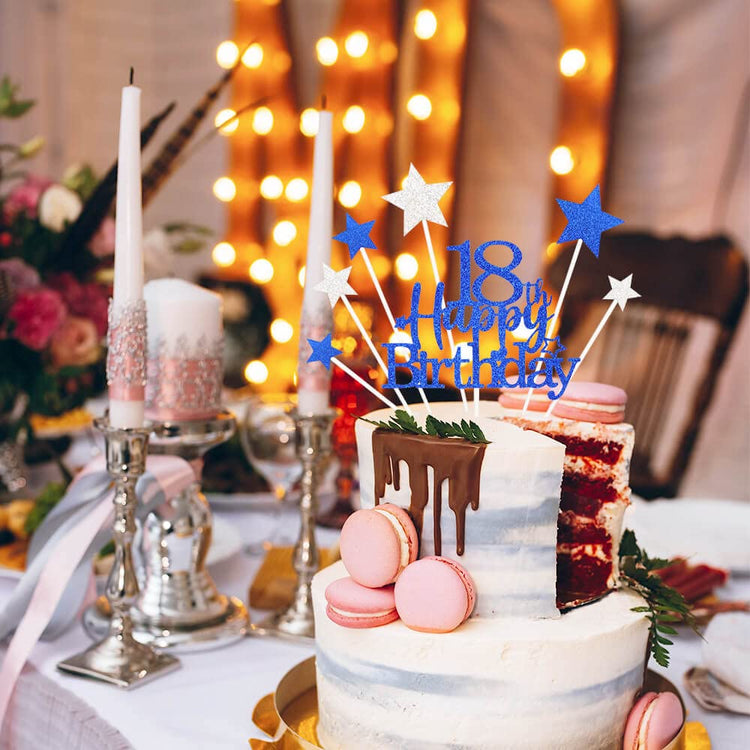 Royal Blue 18th Birthday Cake Topper with Glittery Stars (7 Count)