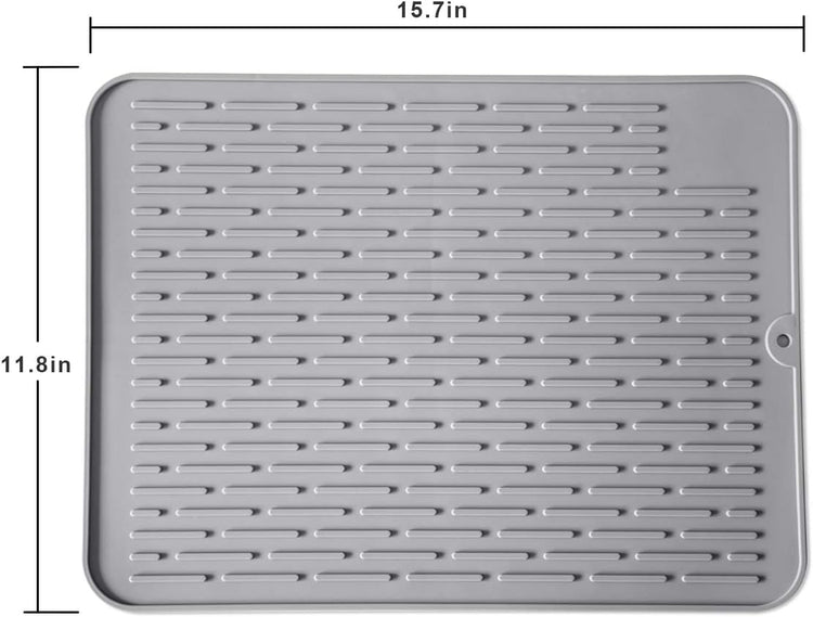 Silicone Dish Drying Mat for Multiple Usage,Easy clean,Eco-friendly,Super Sturdy Silicone Dish Drying Mat and Trivet, Dishwasher Safe, Heat Resistant (Gray, M 15.7×11.8inch)