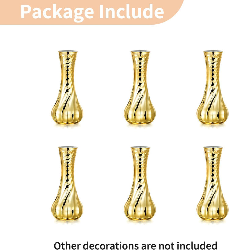 NUPTIO Glass Bud Vase Gold: 6 Pcs Small Flower Vases for Wedding Party Table Centrepiece - Vintage Ribbed Vase for Home Birthday Reception Decorations