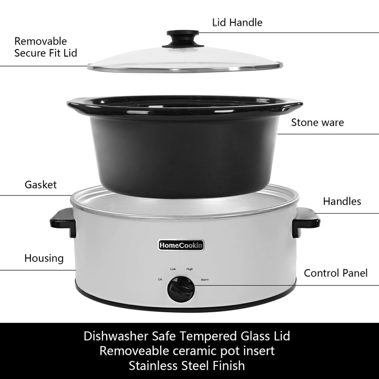 7 Quart Slow Cooker Oval Manual Pot Food Warmer with 3 Cooking Settings
