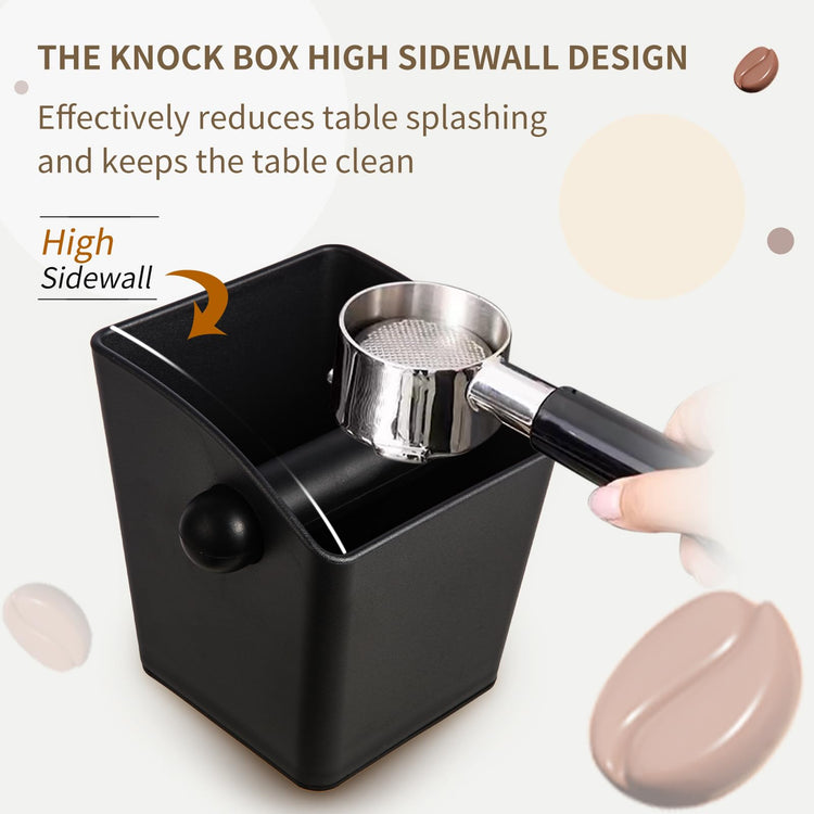 Knock Box Square High Sidewall Design Espresso Knock Box Tamping Mat Espresso Machine Accessories Set of 2 with Removable Knock Bar and Anti (2 Count)