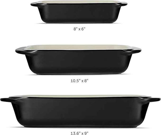 Tramontina Mae 3-Piece Ceramic Porcelain Baking Pans Set, Non Stick Casserole Dishes for Oven, Rectangular Bakeware for Lasagna, Cakes and Loafs (Black)