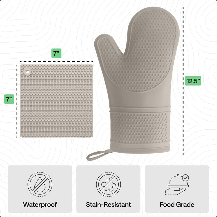 BPA Free Soft Silicone Oven Mitts and Pot Holders Sets of 4 (4 Count)
