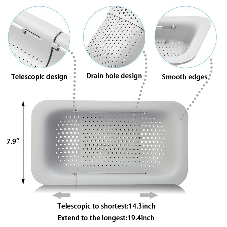 Collapsible Sink Colanders and Strainers Basket Over the Colander Extendable Plastic Fruit Vegetable Strainer Drainer for Kitchen (2 Count)