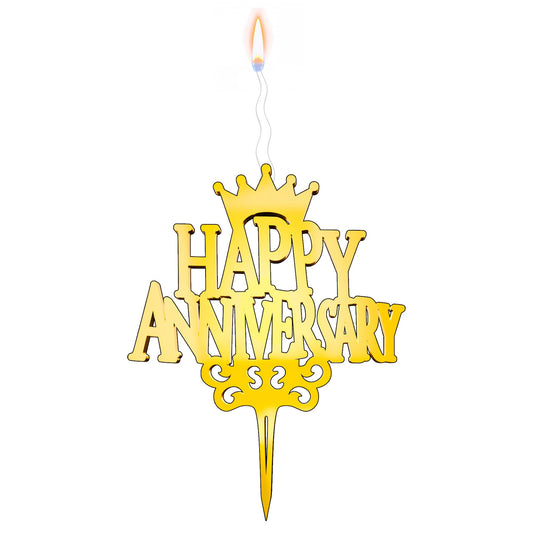 Happy Anniversary Reusable Gold Romantic Cake Candle