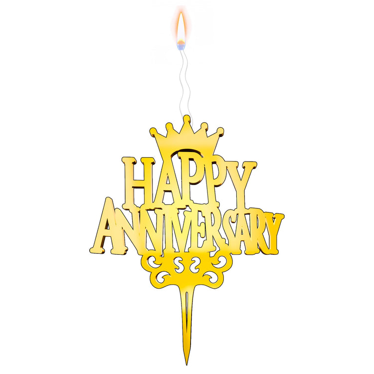 Happy Anniversary Reusable Gold Romantic Cake Candle