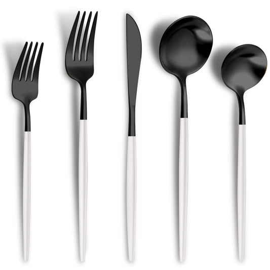 Matte Black White Silverware Set for 4 (20 Count)