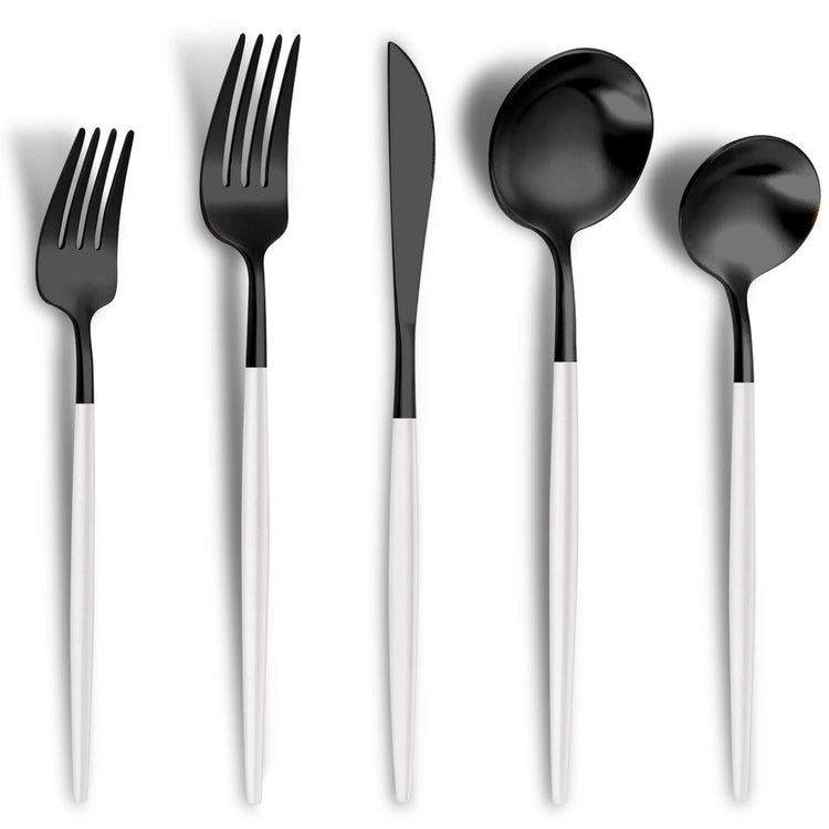 Matte Black White Silverware Set for 4 (20 Count)