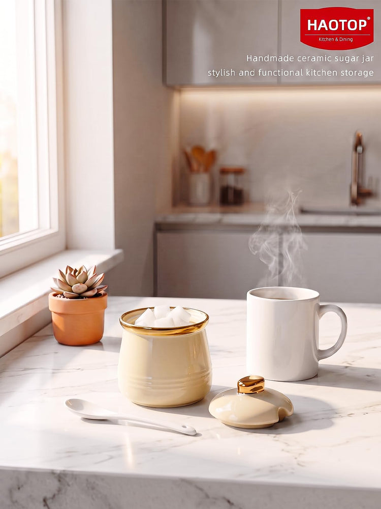 12oz Ceramic Sugar Bowl with Lid and Spoon