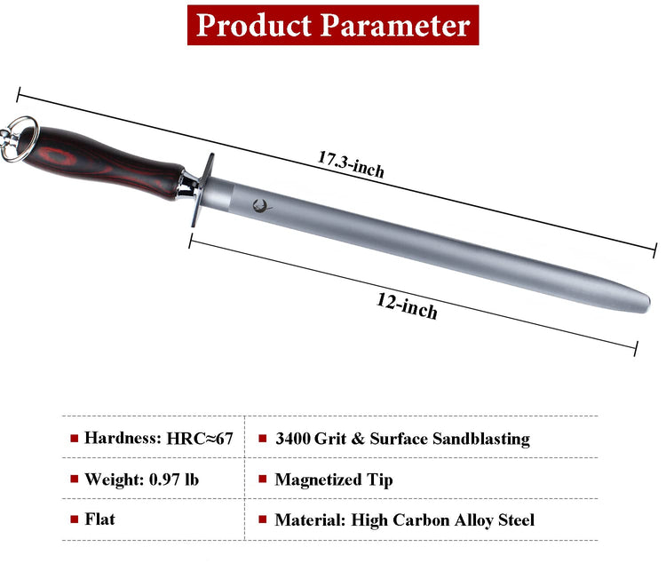 Honing Steel Knife Sharpener Steel Flat 12 IN Rod for Kitchen Knife