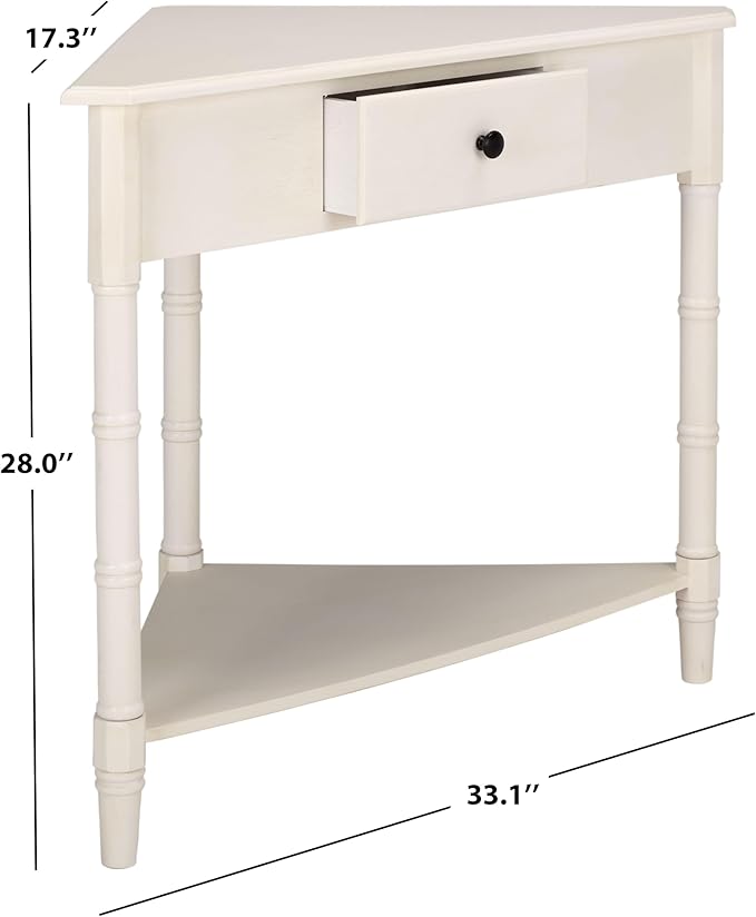 SAFAVIEH Home Collection – Gomez Ivory Corner Table, 1-Drawer Space-Saving Triangle Accent Table, Classic Turned-Leg Design (AMH5709K)