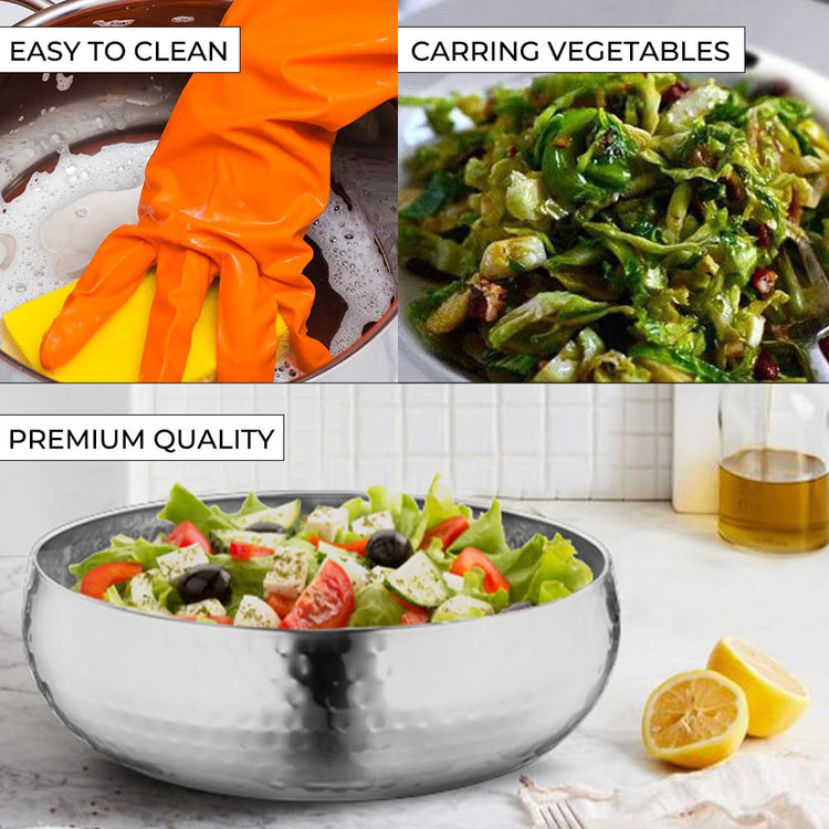 Set of 3 Premium Stainless Steel Salad Mixing Bowl Hammered Finish (3 Count)